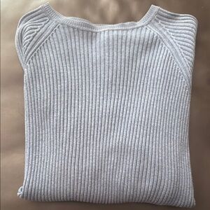 Blue Ribbed Knit Sweater